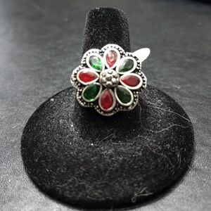 Silver tone flower ring size 9